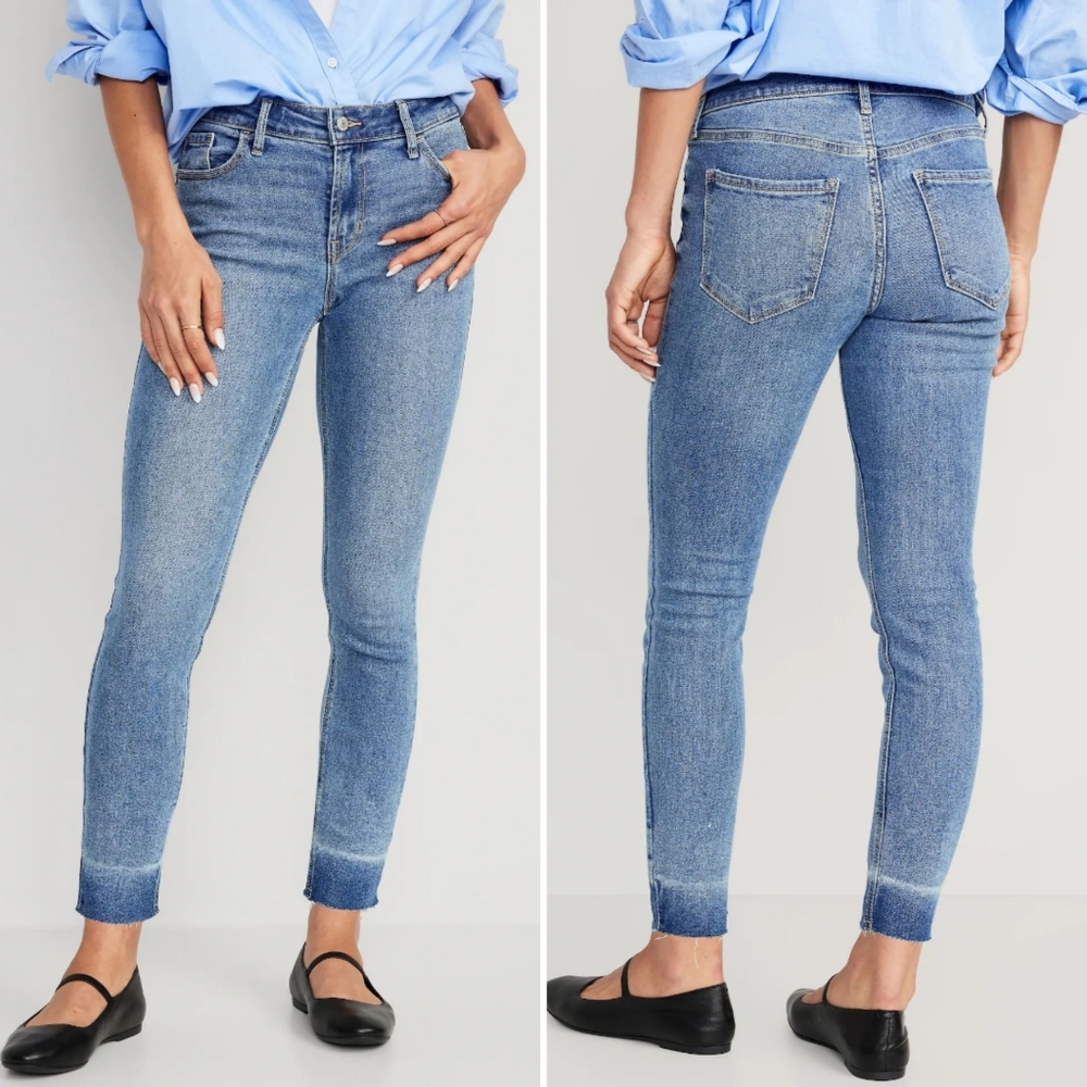 Old Navy Mid Rise Rockstar Super Skinny Jeans Raw Hem